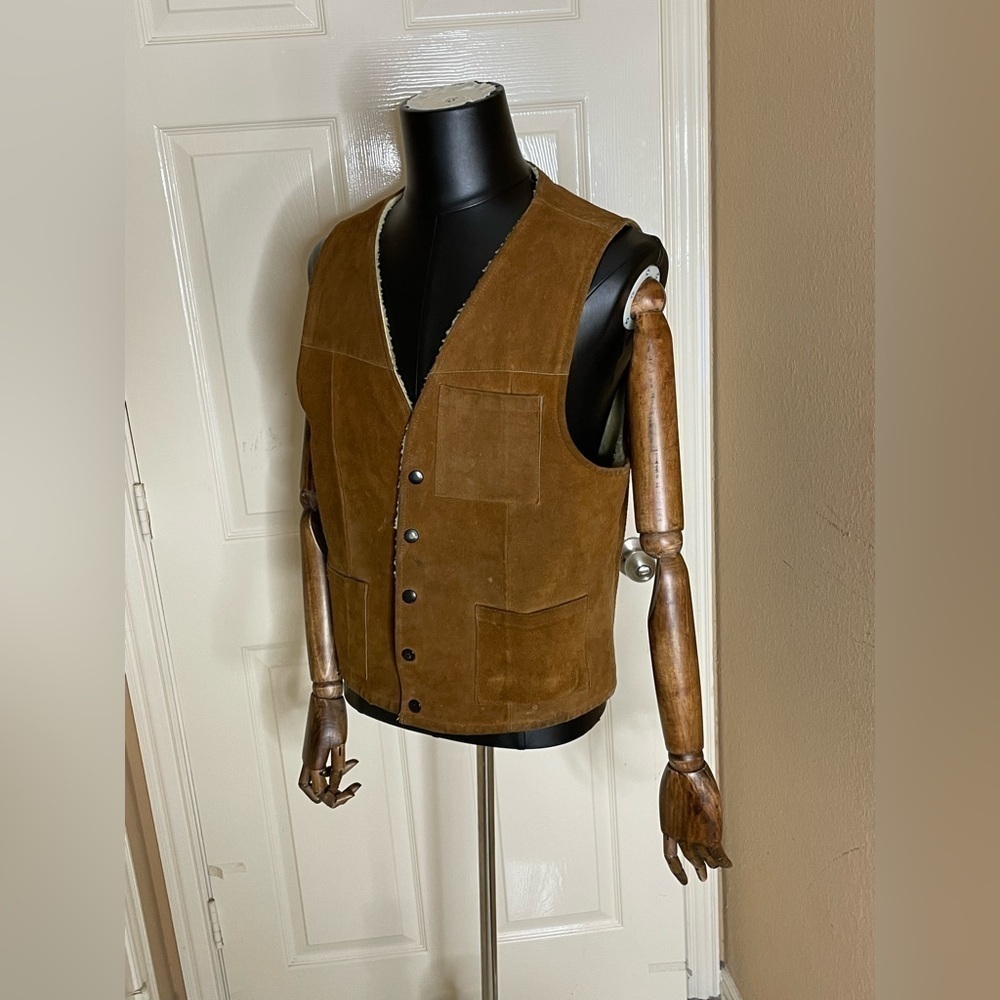 Vintage Joo Kay Leather Suede Snap Up Vest with Sherpa Lining Pre-Owned 44‌‌‌‌‌‍